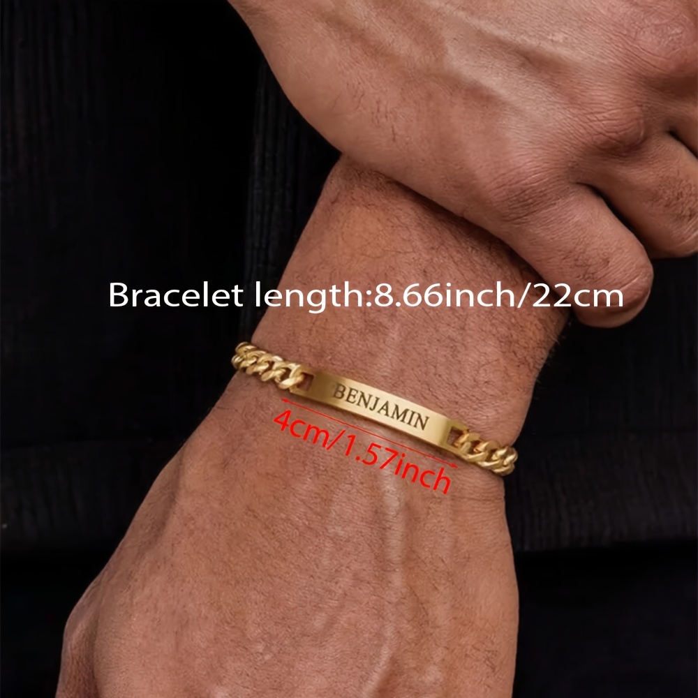 Personalized Nameplate Engraved Men's Bracelet — Stylish Gift for Him